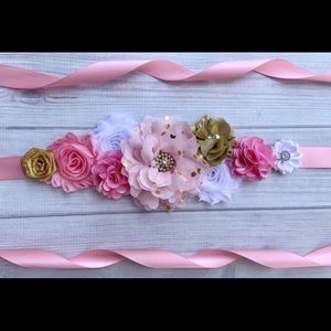 Pink Gold White Baby Shower Sash ,Maternity Sash